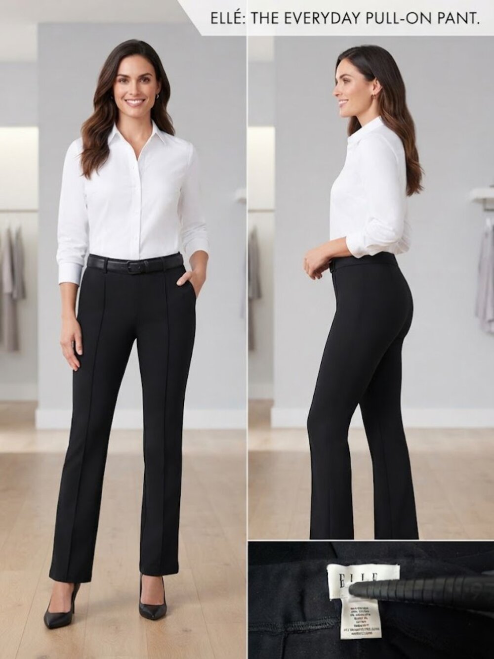 Elle Black Pull-On Dress Pants Stretch Career Work Trousers Women’s Size 10